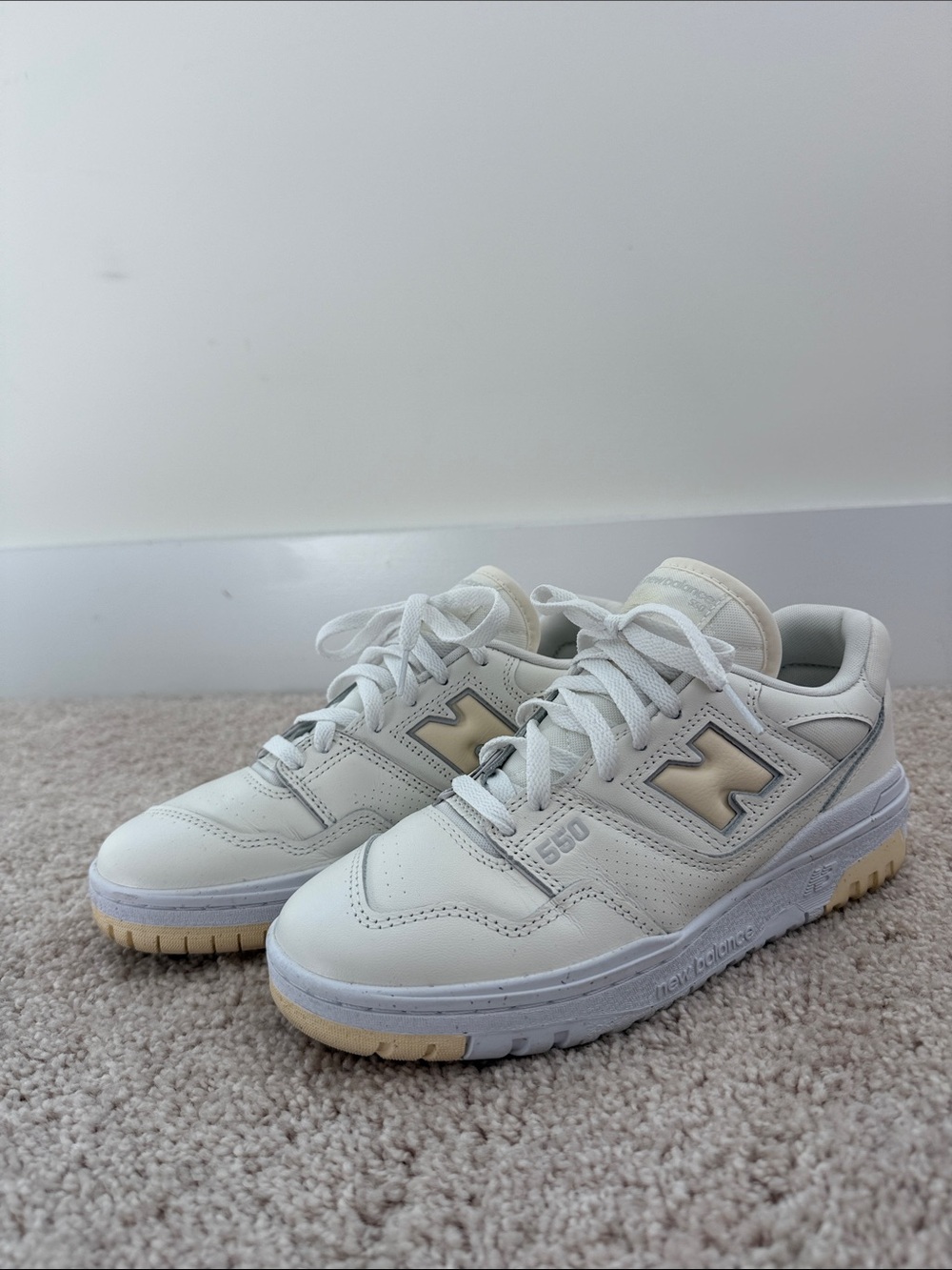 New Balance Women’s 550 Low-Top Sneakers in White with Cream Accents